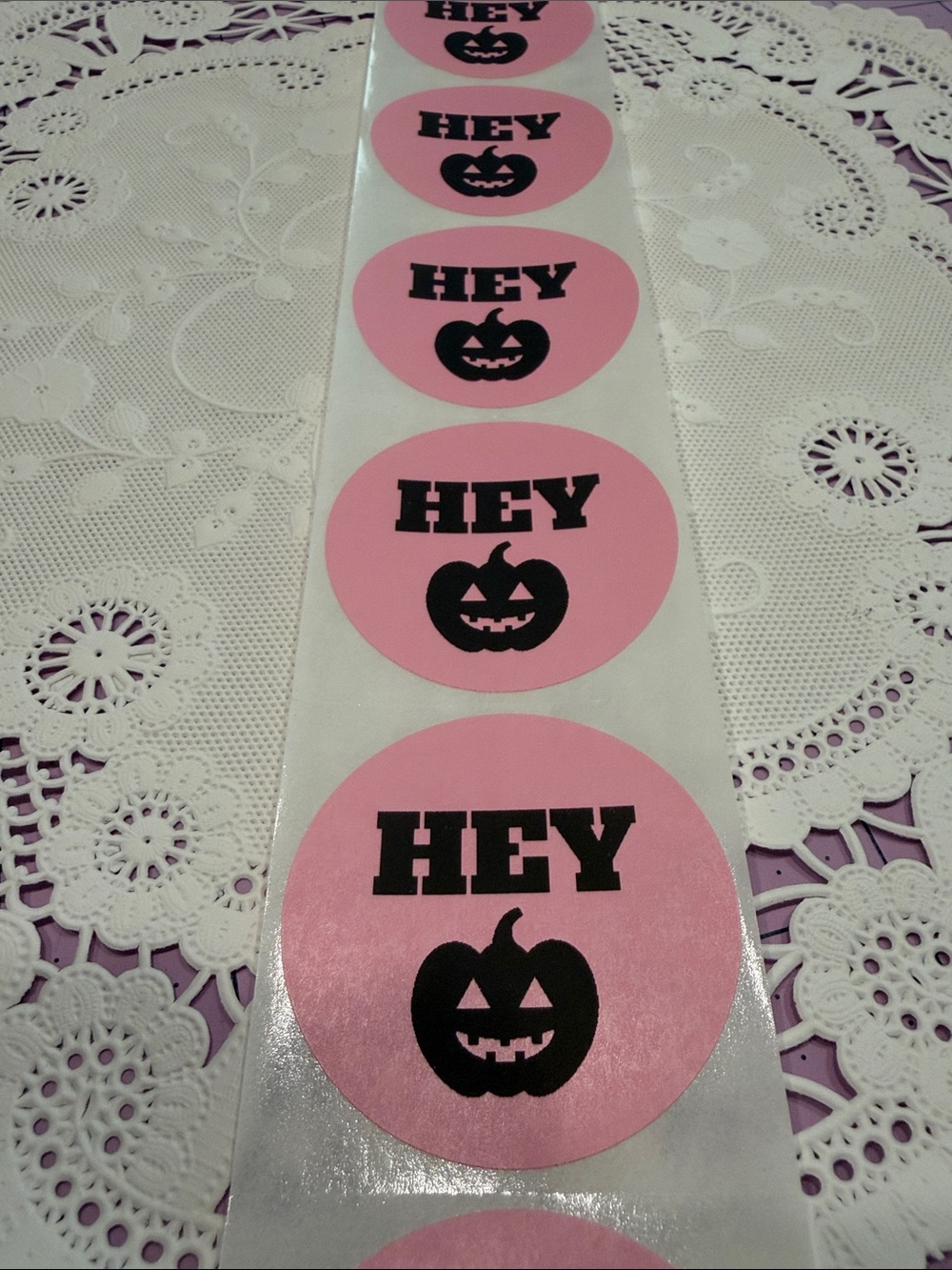 2” Pink Halloween Pumpkin 'HEY' Sticker Labels set of 100